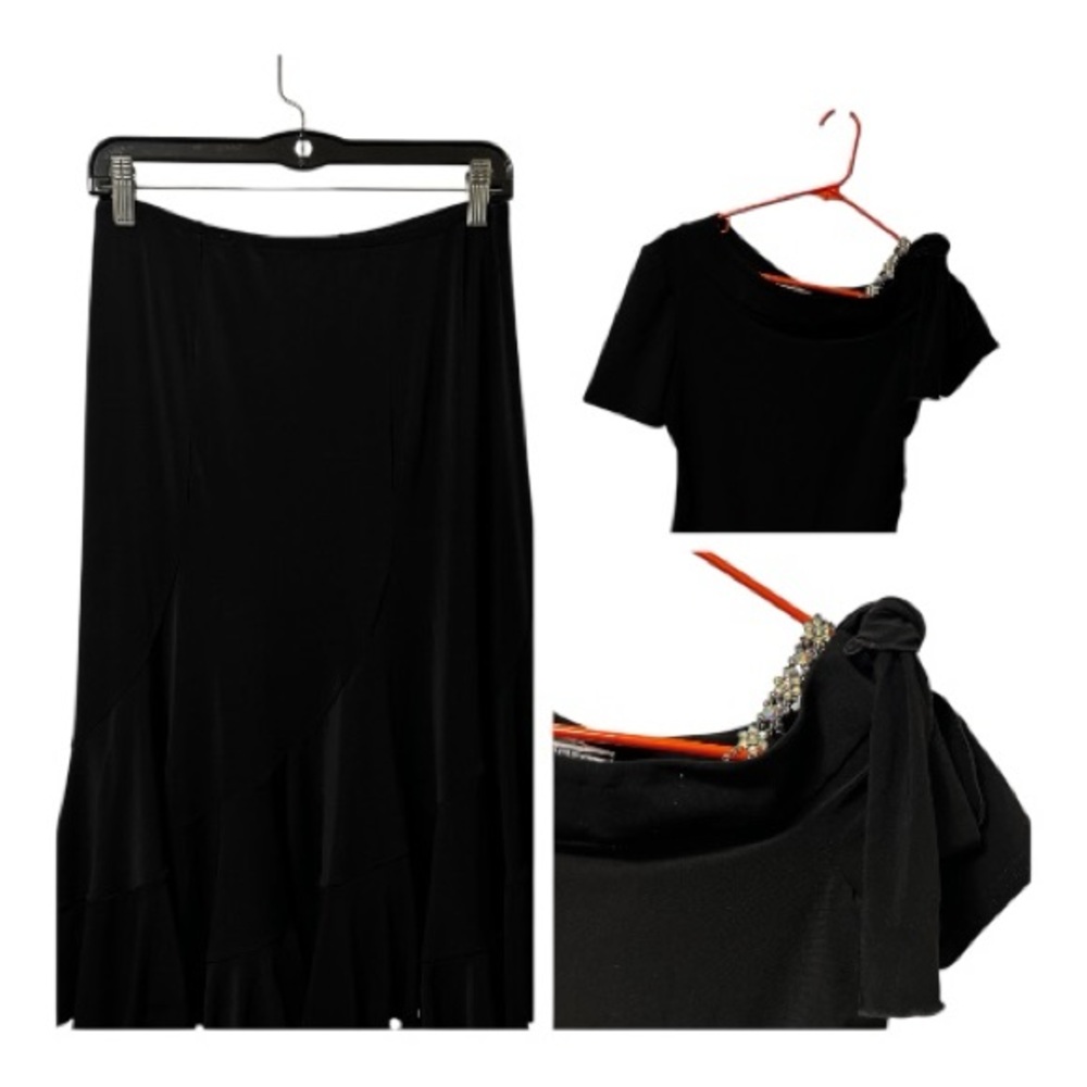 Joseph Ribkoff 2-Piece Set Rhinestone Shoulder Top & Skirt | Y2K Vintage NWT